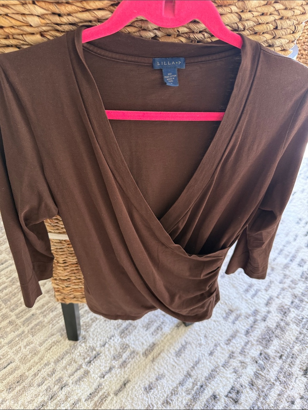 Lilla P Chocolate Brown Wrap-Front Blouse